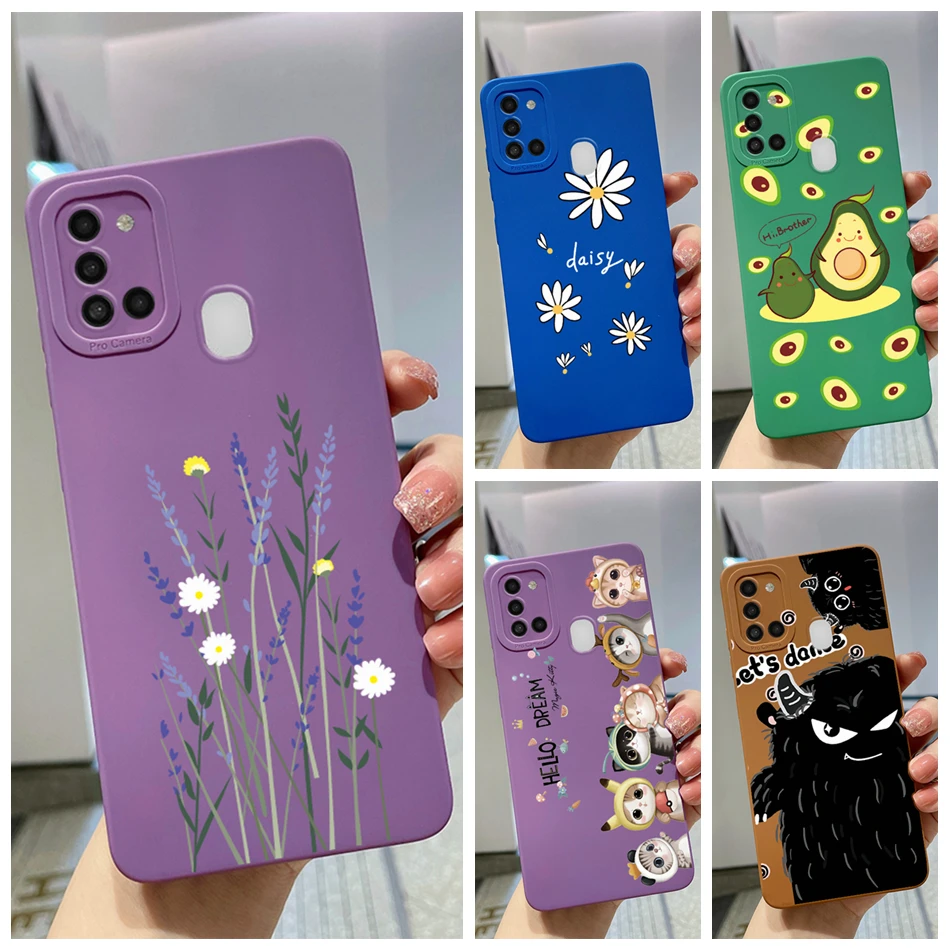 For Samsung Galaxy A21s Case Purple Lavender Flower Camera Protector Soft Phone Cover For Samsung A21s 6.5