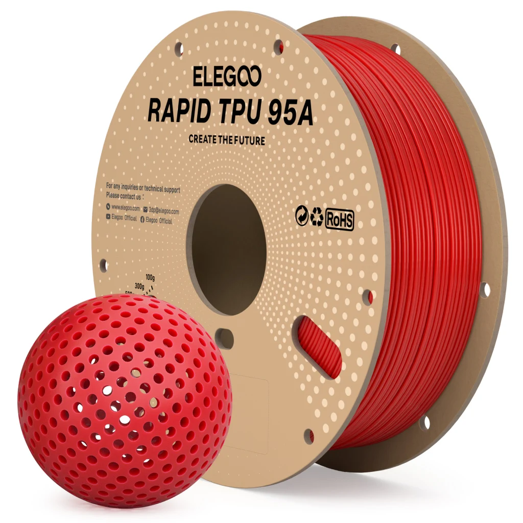 Filament d'imprimante 3D ELEGOO Rapid TPU 1,75 mm 1 kg, haute vitesse, 90A, blanc, rouge, noir, dureté silicone, pour la plupart des imprimantes 3D FDM