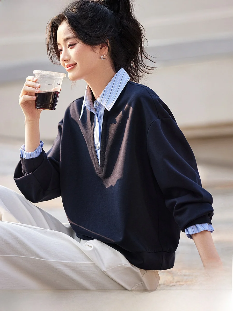 

Женская повседневная толстовка Mehai High nce Feeling Color Blo V-ne, новая весенняя модель с длинными рукавами, дышащая, из хлопка и полиэстера