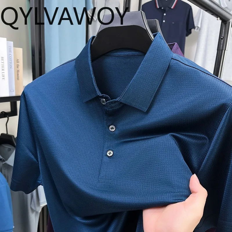 QYLVAWOY High-end Men's Polo Shirts Summer Tops Lapel Polo Shirt Loose Short Sleeve Shirts for Man Ropa Hombre Thin Man Clothes