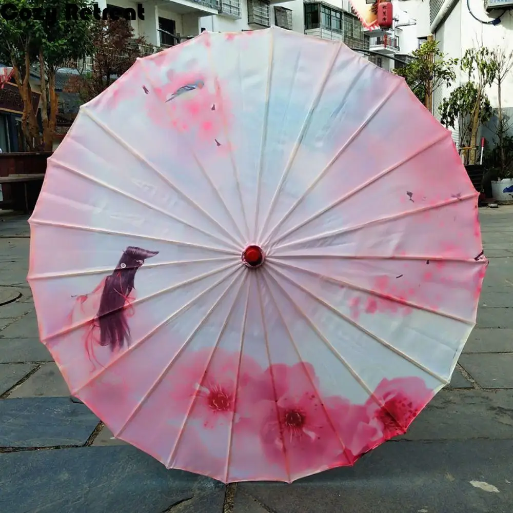 

Vintage Handmade Silk Cloth Women Umbrella Waterproof Rain Proof Ancient Dance Umbrella Decorative Costume Parasol Hotel Ceiling