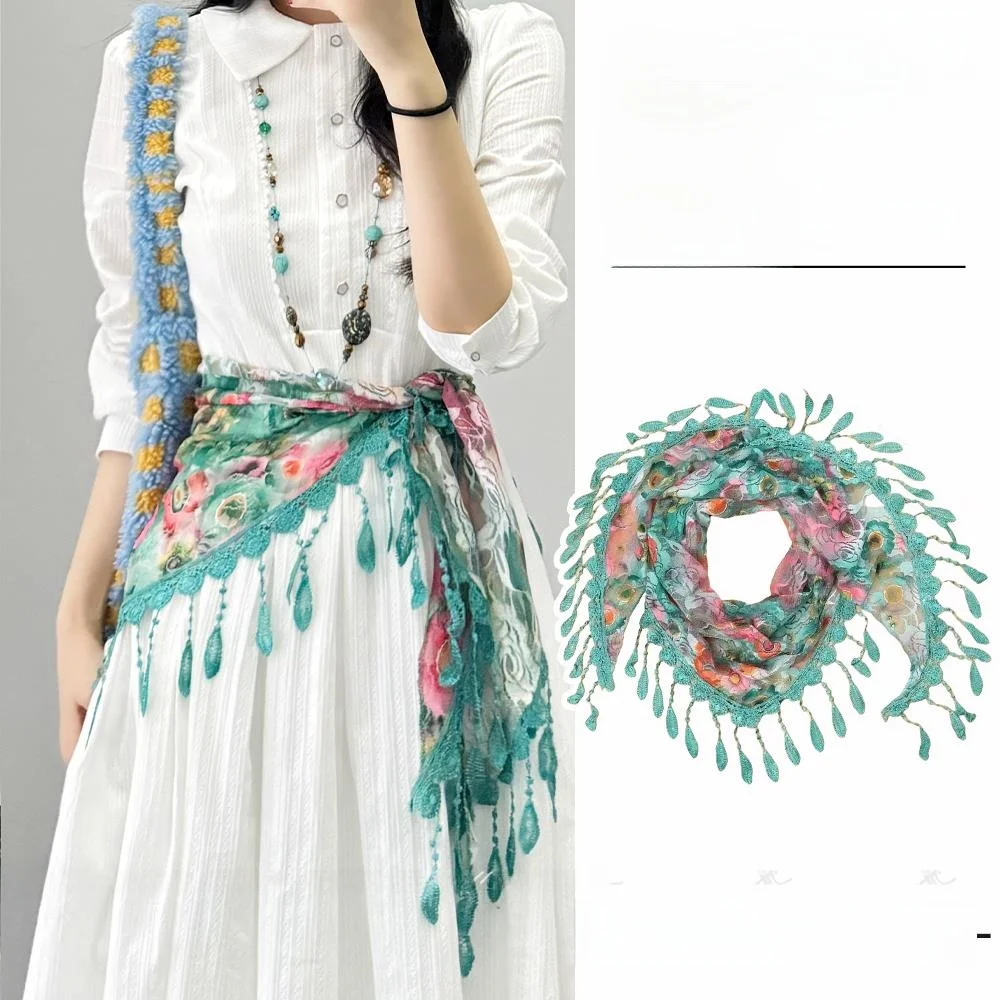Mint Green  Waist Scarf Ethnic Style Layered Tassel High-End Sensation Skirt Pants Waist Accessory New Arrival