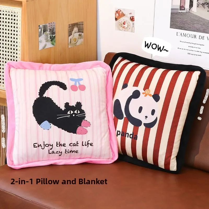 

Подушка-плед «Панда» 2-в-1: для офиса, сна, поддержки спины и поясницы, для автомобиля, путешествий, хлопковая, квадратная, в современном простом стиле, для домашнего декора