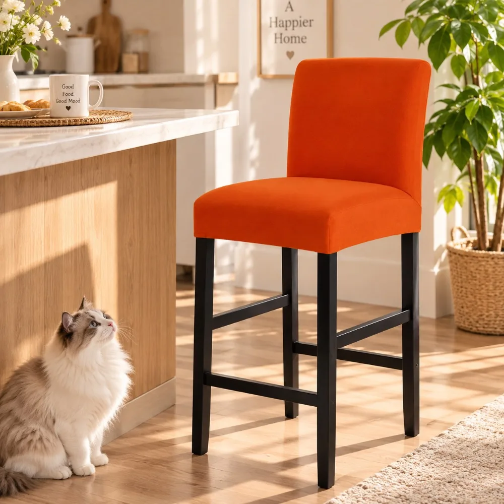 1pc/2pcs/4pcs6pcs Stretch Velvet Short Back Bar Stool Cover Set Elastic High Chair Covers for Restaurant Hotel