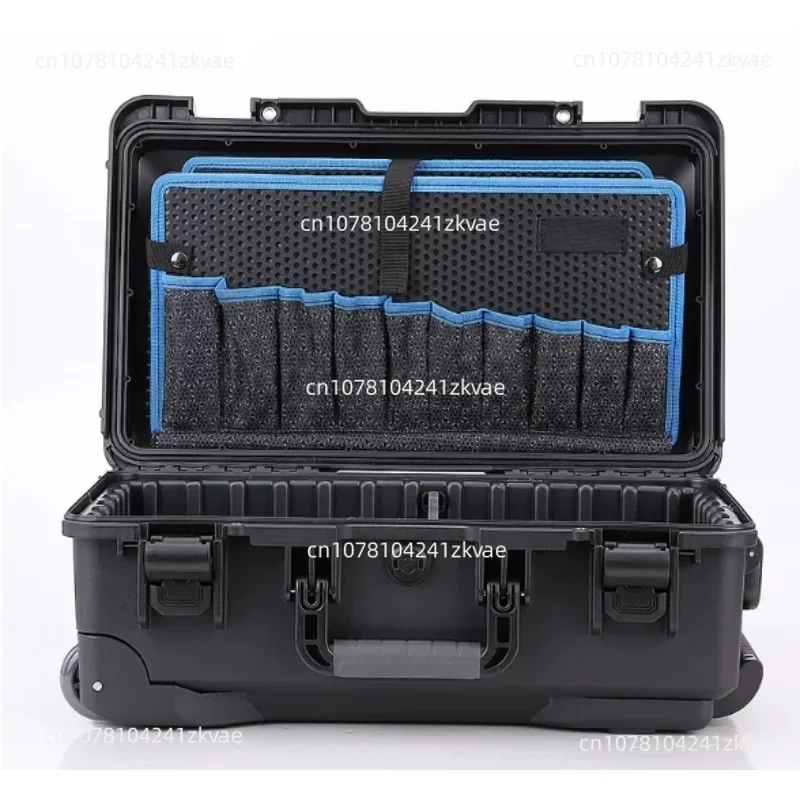 Rolling Hard Tool Box with Trolley Pockets Tool Storage Chest, Portable Organizer Case for Electric Drill and Hand Tools