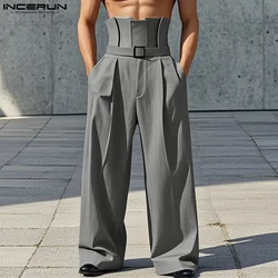 INCERUN Summer Men Pants Fashion High Waist Male Pantalons Zipper Long Pants Casual Long Trousers Men's Clothing Wide Leg Pant