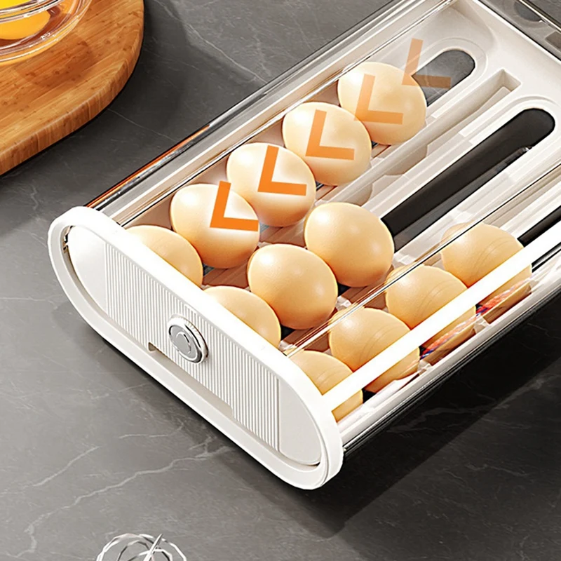 HOT SALE Egg Storage Box Odor-Proof Egg Rack Stackable Egg Rack Organizer For Refrigerator With Auto Rolling Feature