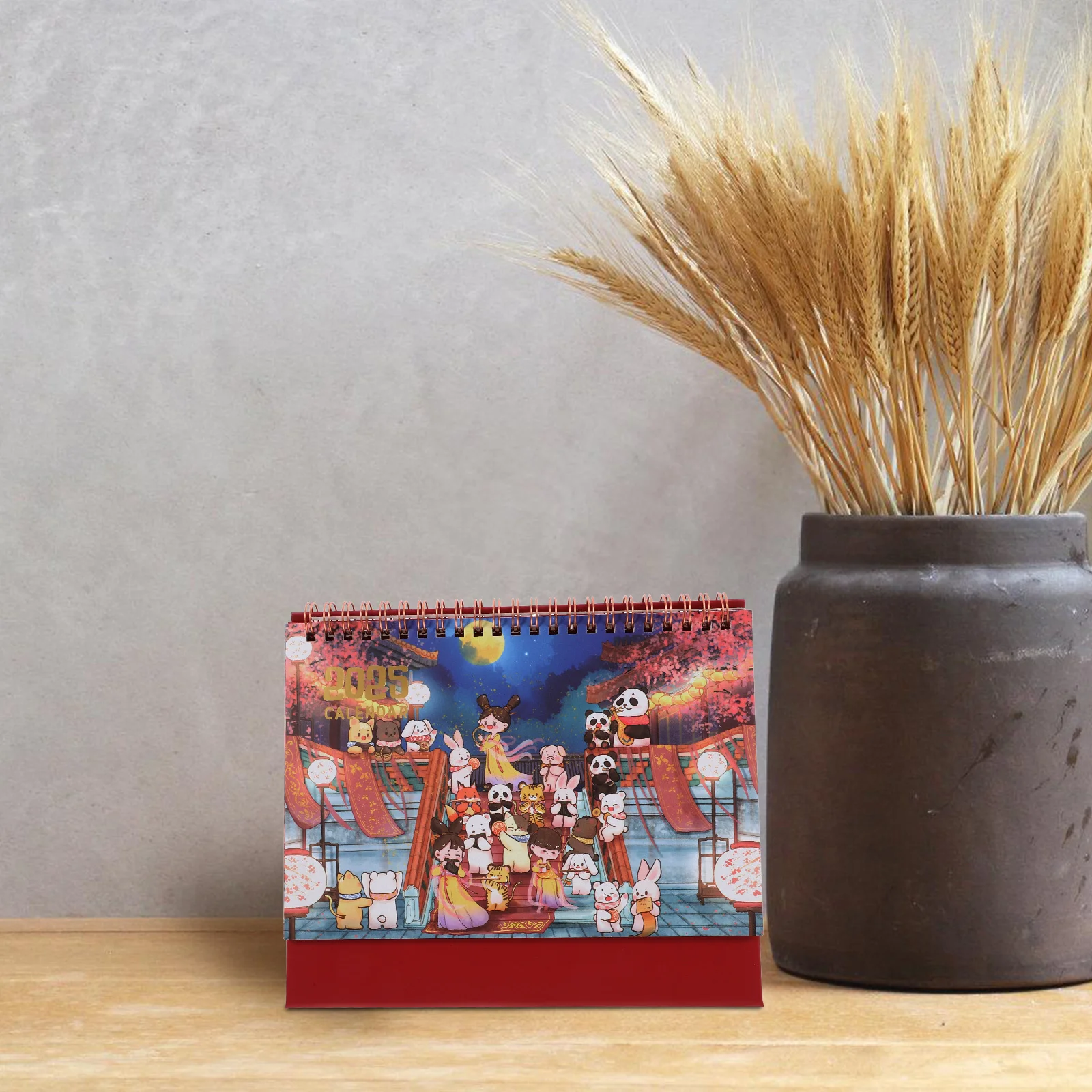 Cute Desk Calendar Small Flip Chinese Painting Design Monthly Desktop Decorative Standing Office Accessory Chinese Calendar