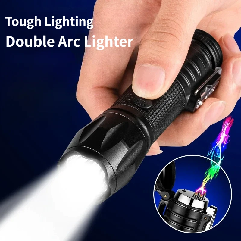 New Outdoor Windproof Lighter  USB Plasma Rechargeable Double Arc Lighter LED Lighting for Women\'s Defense Men\'s Smoking Tools