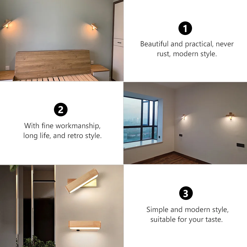 

1Pcs Wall Light Nordic Rotating Solid Wood Lamp LED Rotated Lamp Modern Style Waterproof Wall Mounted for Bedroom Living Room