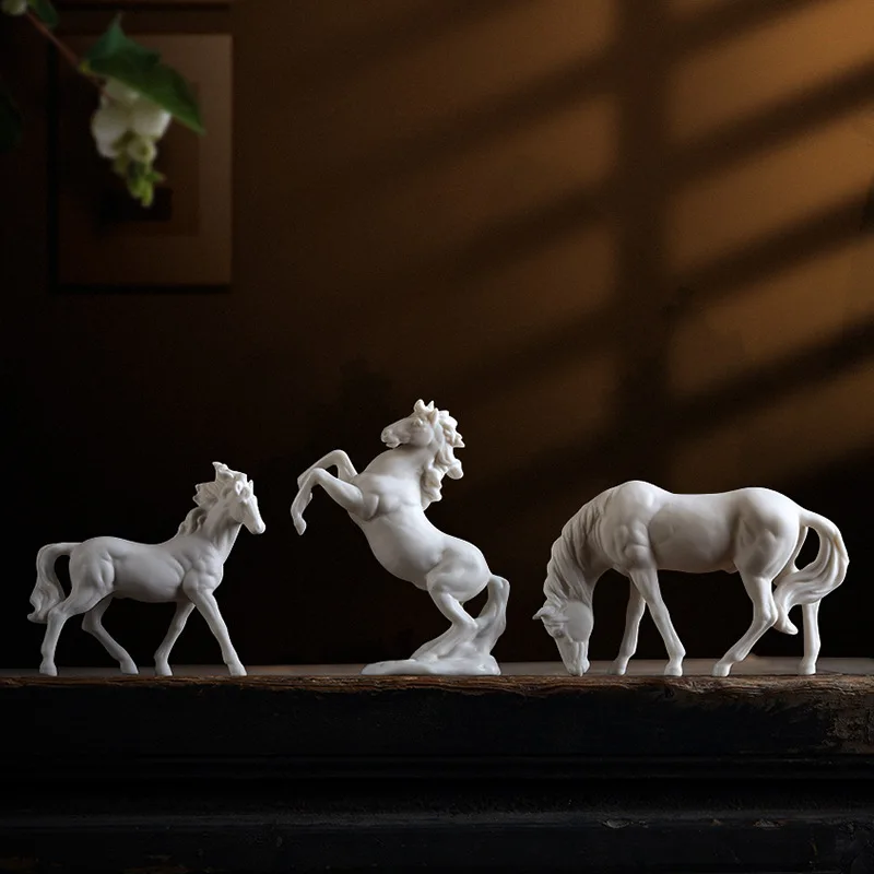 Blanc De Chine Horse Animal Figurine Desktop Decor Ceramic Accessory White Steed Statue Premium Gift
