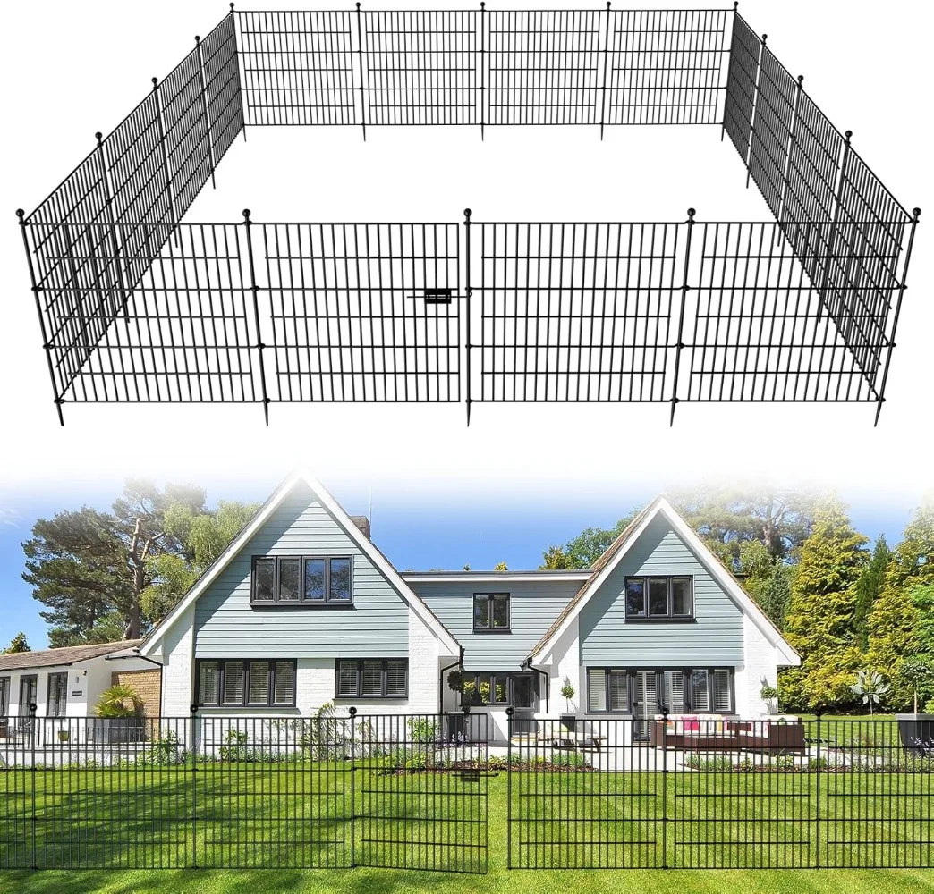 

15-панельный декоративный уличный садовый забор без копания с воротами для двора, 32 дюйма (В) X 35,4 фута (Д) барьер для животных, нержавеющий