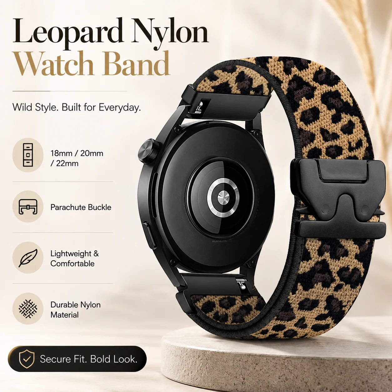 18mm20mm22mm Leopard Strap for Samsung Galaxy Watch7 6 5 4/Garmin Watch/Amazfit Watch Parachute Clasp Bracelets for Huawei Watch