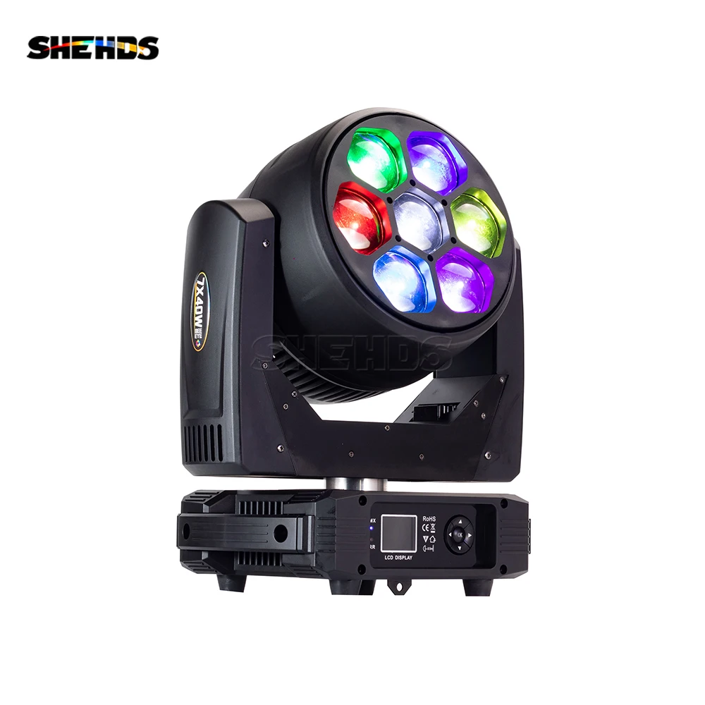 

SHEHDS LED Beam+Wash Big Bees Eyes 7X40W RGBW Zoom Lighting For DJ Disco Home Party Night Club Bar