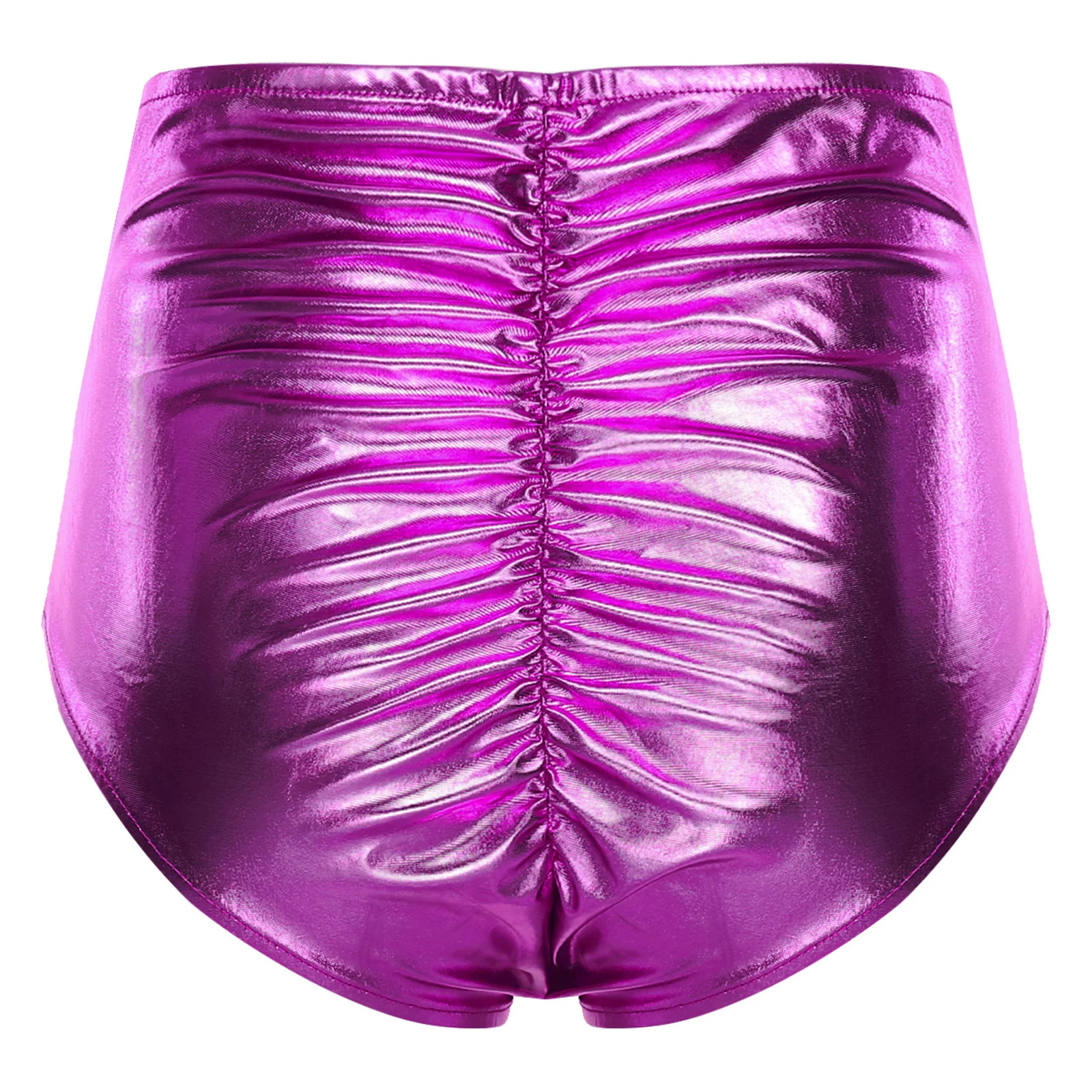 กางเกงขาสั้นผู้หญิงแบบเมทัลลิกเงาวับ แต่งโบว์น่ารัก จับจีบเอวสูง สีรุ้ง  สำหรับงานปาร์ตี้ คลับ หรือเต้นรำ