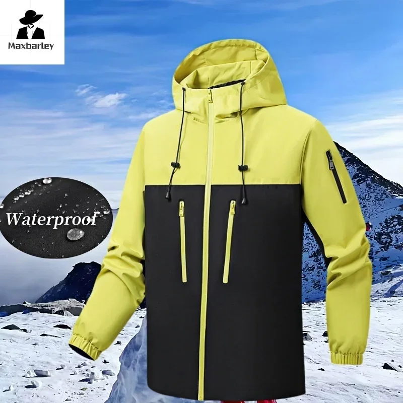 

Outdoor Waterproof Jacket Men's 2025 Autumn New Techwear Soft Shell Splicing Windbreaker Casual Women Hiking Ski Hooded Coat