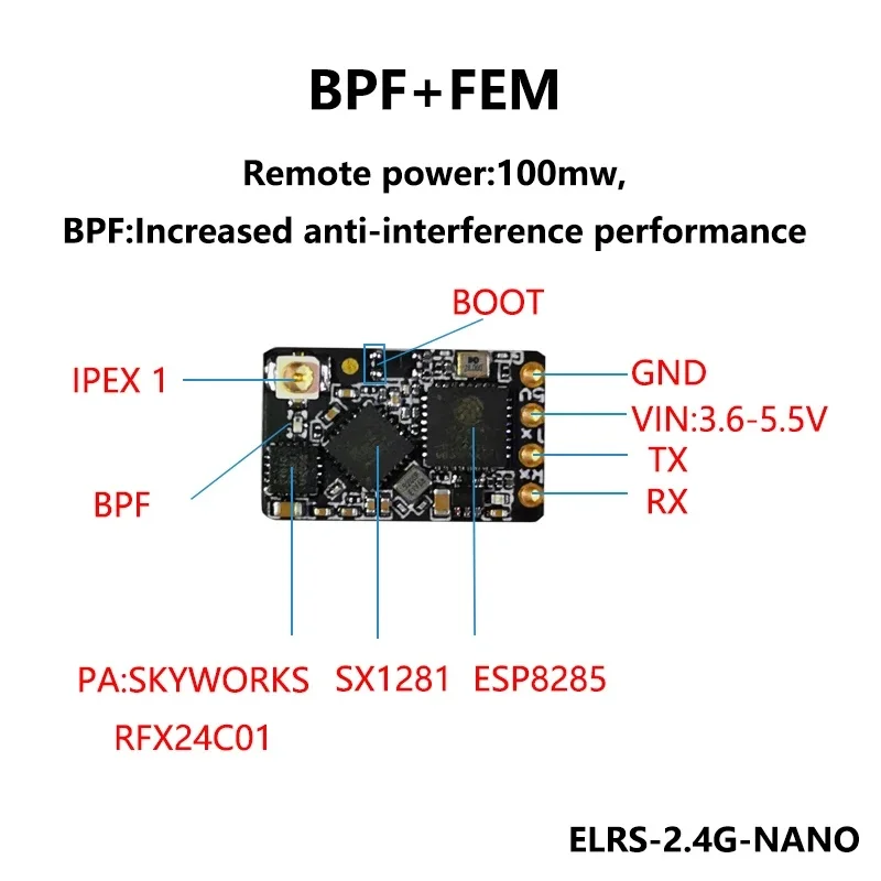 Ricevitore 915M 2.4G ELRS NANO expressslrs recettore W Antenna tipo T supporto a lungo raggio aggiornamento Wifi per droni RC FPVRacing