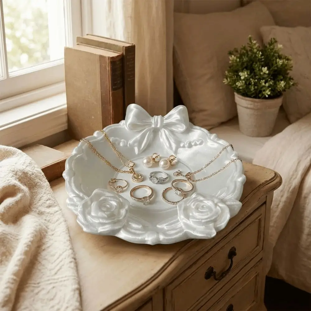 Plastic Bow-Shaped Jewelry Dish Wavy Edge Smooth Surface Bow Knot Trinket Plate Decorative Simple Jewelry Storage Tray