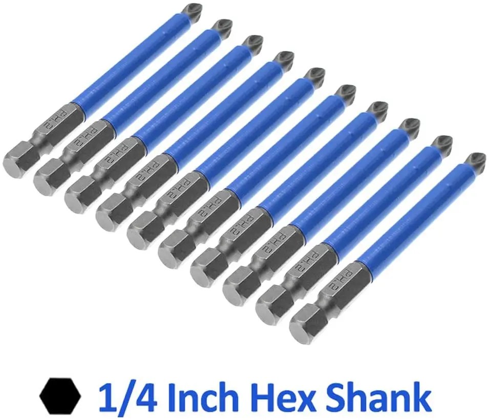 10 Chiếc 90Mm PH2 Chéo Bit Đầu Mũi Khoan Vít Bit Dụng Cụ Cầm Tay Chống Trượt Điện Chuôi Lục Giác Từ Tua Vít mũi Khoan