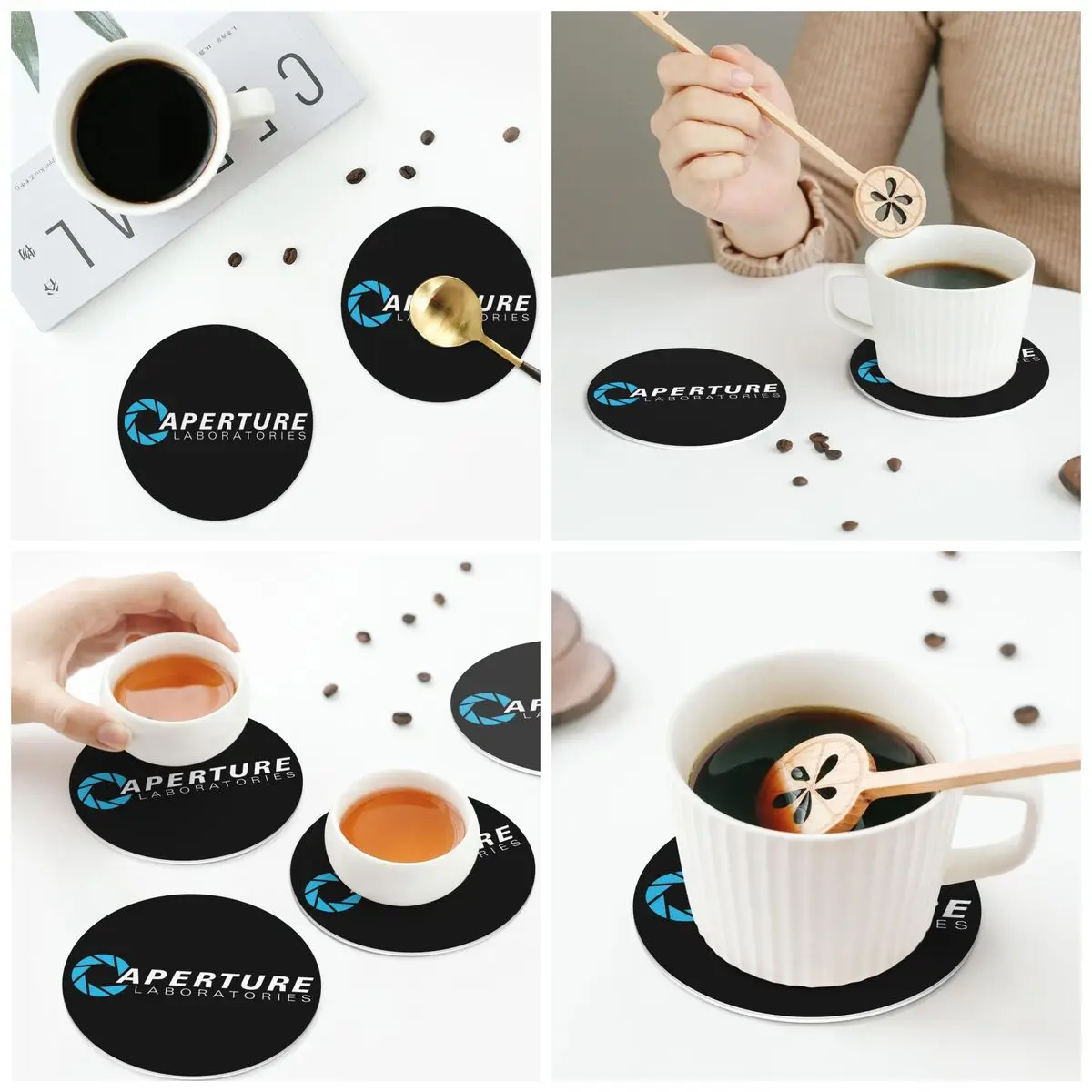 Aperture Science Laboratories - Portal Coasters Kitchen Placemats Non-slip Insulation Cup Coffee Mats  Tableware Pads Set of 4