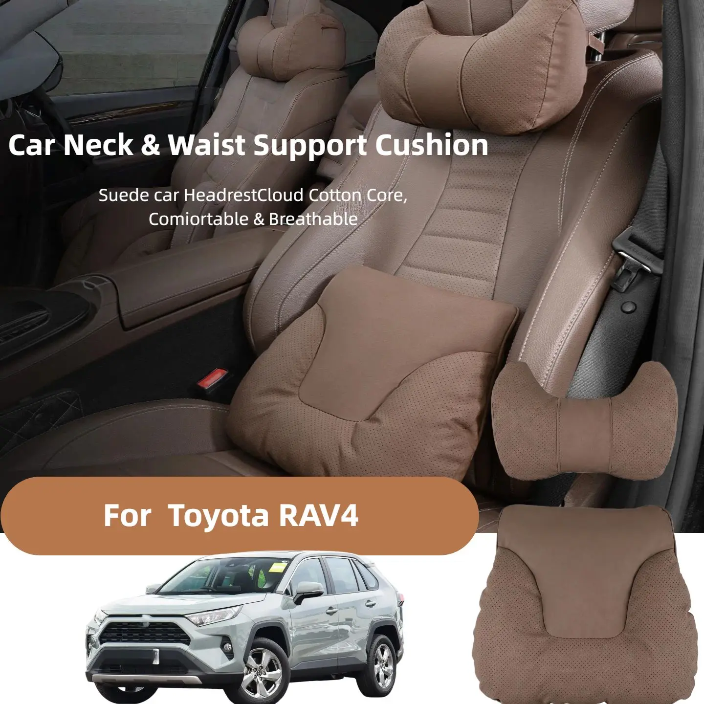 Car Neck Pillow Soft Comfort Auto Seat Waist Support Headrest Mat Travel Rest For Toyota RAV4 Accessories