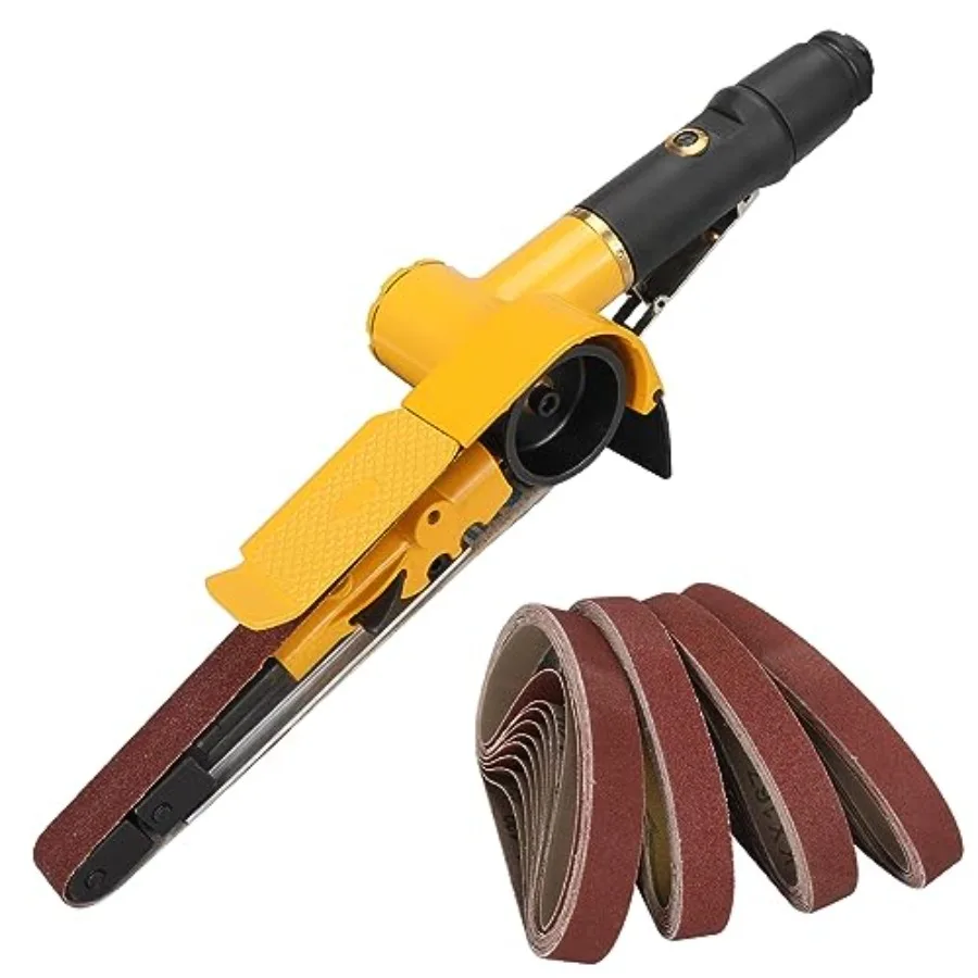 

3/4" x 20-1/2" Pneumatic Air Belt Sander Set With 12Pcs Belts, 40/60/80/120Grit, 1/4" Air Inlet Mini Belt Grinder Tool For Alum