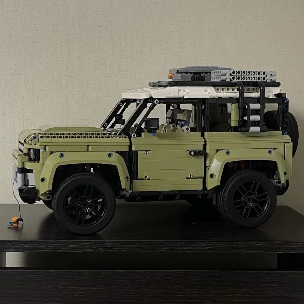Conjunto de blocos de construção de colecionador técnico rover defender, modelo clássico de carro off road, ideias de presentes para entusiastas de bicicletas sujas