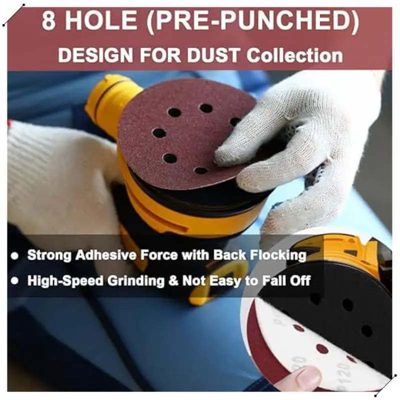 160PCS 5Inch Sanding Disc,60/80/120/150/240/320/400/600Grit 8 Hole Hook And Loop Sandpaper,Sand Paper For Orbital Sander Durable