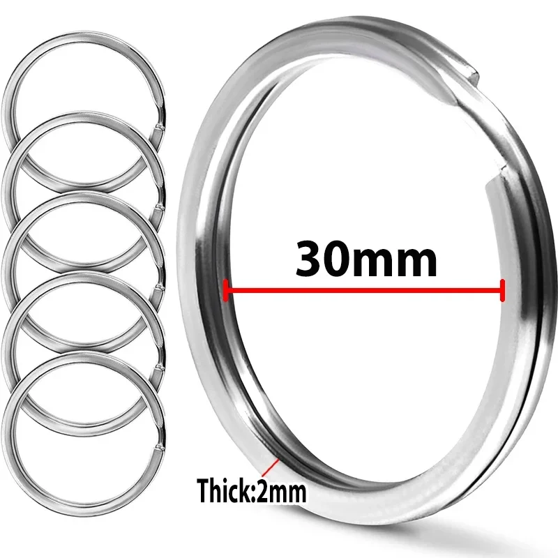10pcs Stainless Steel Key Rings Polished Silver Round Flat Wire Split Key Ring For Jewellery Making Car Keyring DIY 35mm