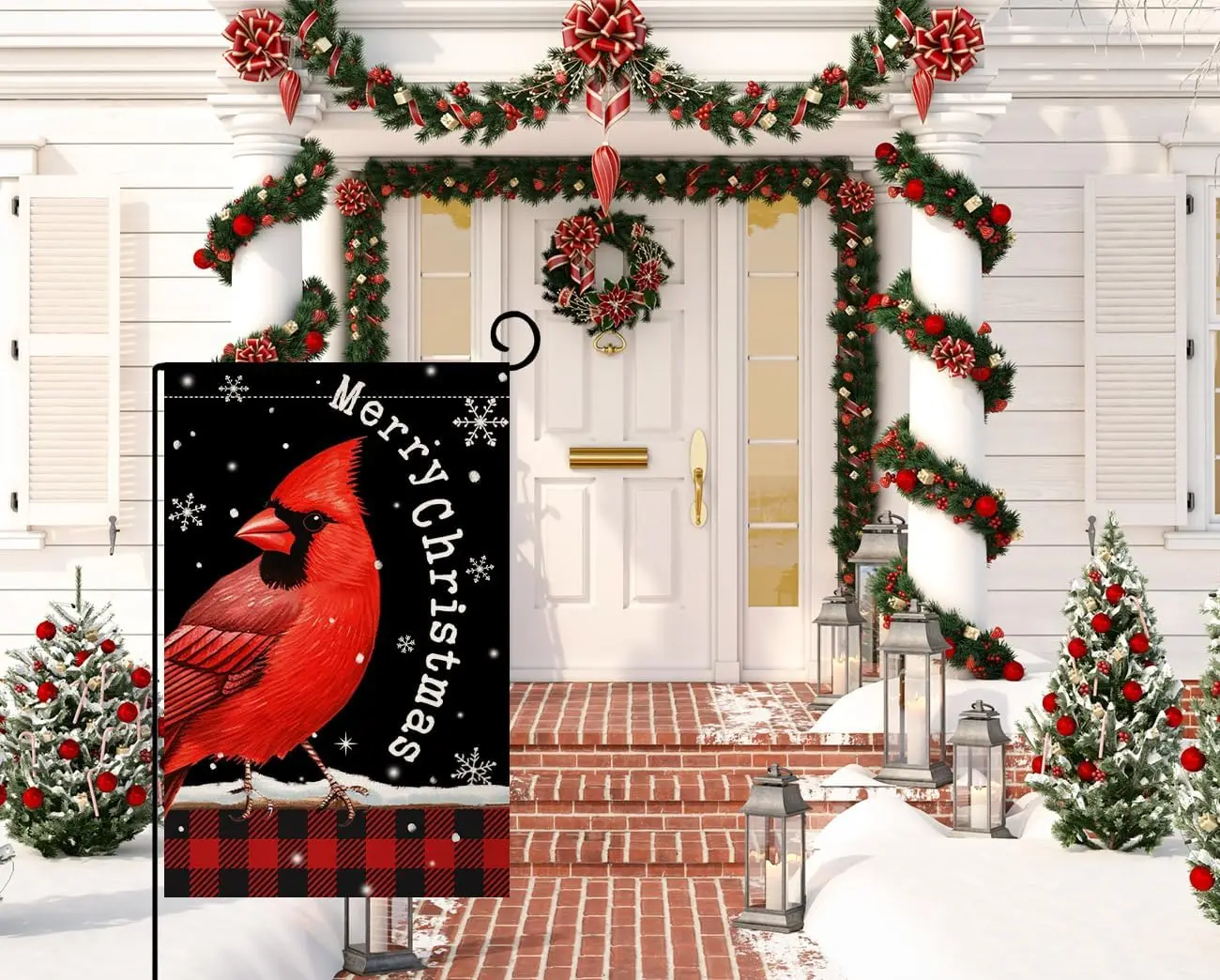 BLKWHT Christmas Cardinal Bird Garden Flag 12x18 Vertical Double Sided Snowflake Winter Holiday Outside Decorations Burlap Yard