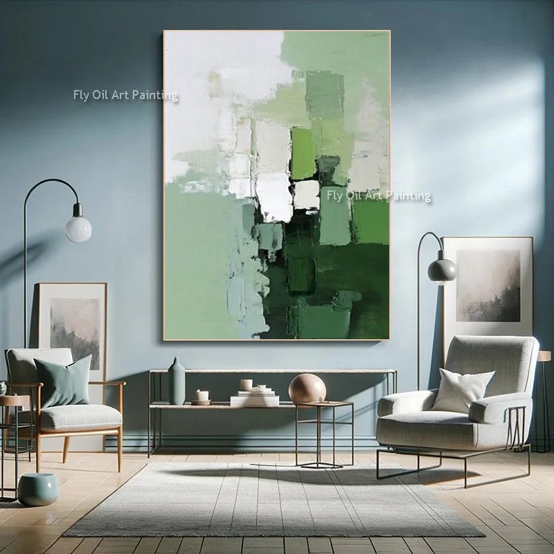 Popular Design Green White Canvas Thick Wall Art Hand Painted Abstract Brown Pink Red Landscape Oil Painting For Room Decor