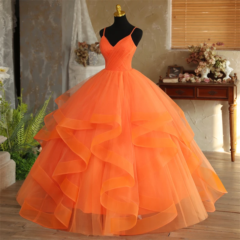 Customized New Boho Orange Quinceanera Dresses for Party Luxury V-neck Ball Gown Fashion Classic Spaghetti Strap Prom Dress