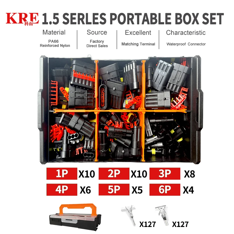 

KRE 1.5 Series 1P/2P/3P/4P/5P/6P Tyco Superseal Auto DJ7041-1.5-11/21 282080-1 Portable Box Kit Waterproof Wire Car Connector