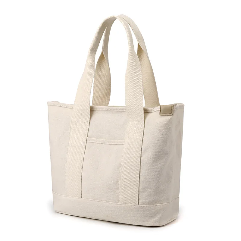 Large Capacity Canvas Shoulder Bag Women Commuting Tote Independent Compartment Lunch Bag Fashionable Soft Handbag