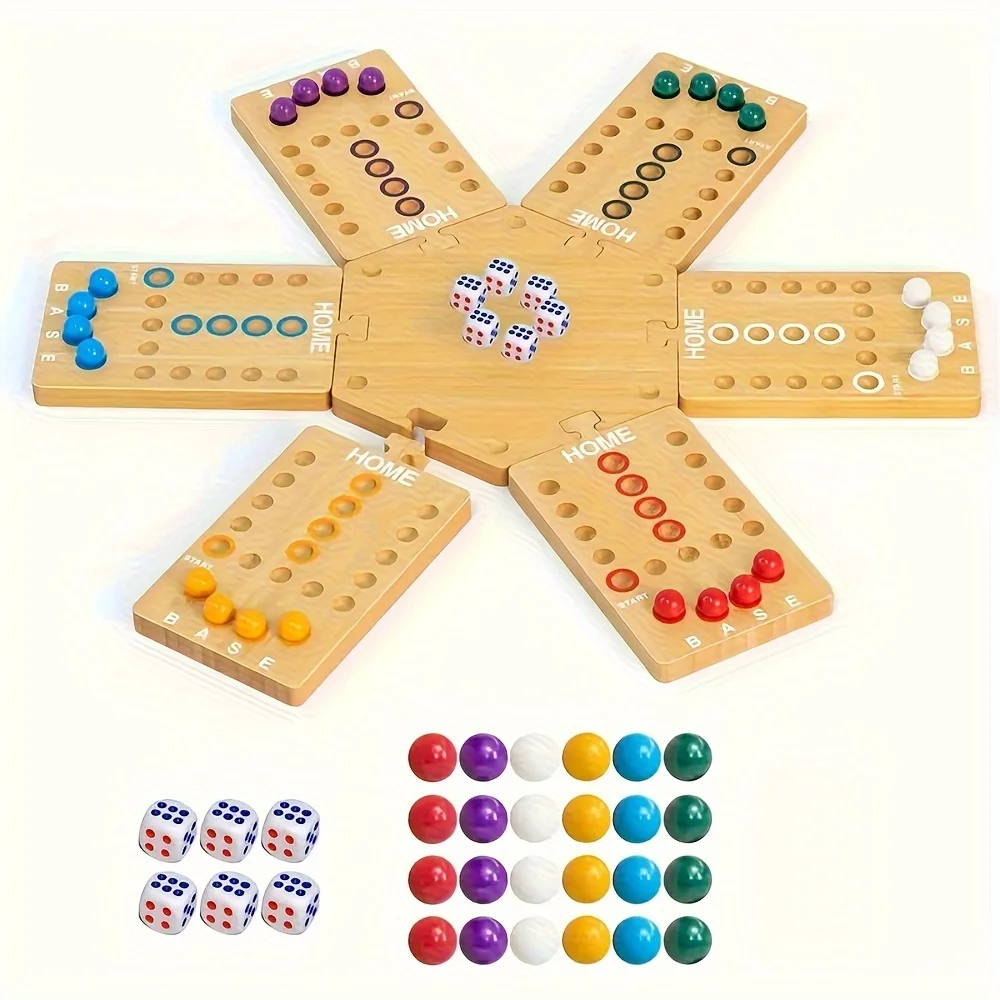 Wooden Board Game Set with Glass Beads and Dice (Random Style) — A portable strategy game for 2-6 players