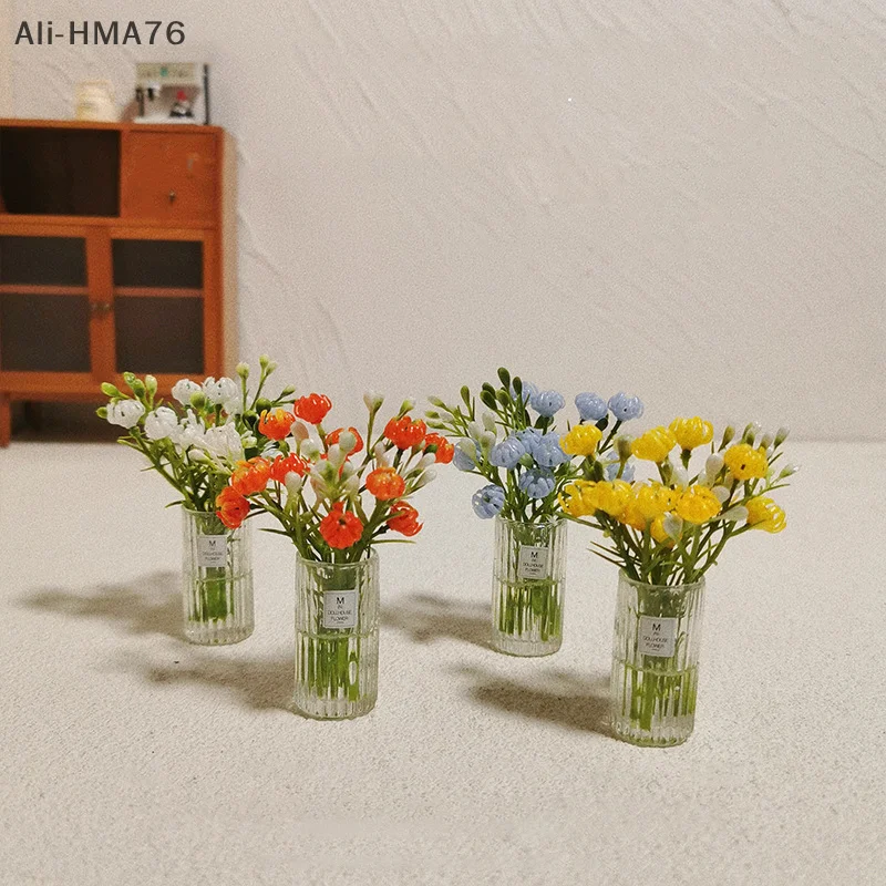 HMA76-1:12 Dollhouse Miniature Potted Plants Table Flowers Greenery Bonsai Model Desktop Vehicle Mounted Ornaments Home Decor