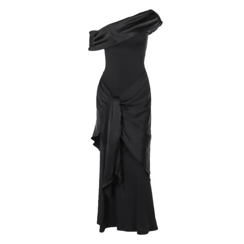 Damesavondjurk Elegante off-shoulder maxi-jurk met vetersluiting en sjerpdetail voor schoolfeest Zomerfeesten Schuine hals Avondjurk Off