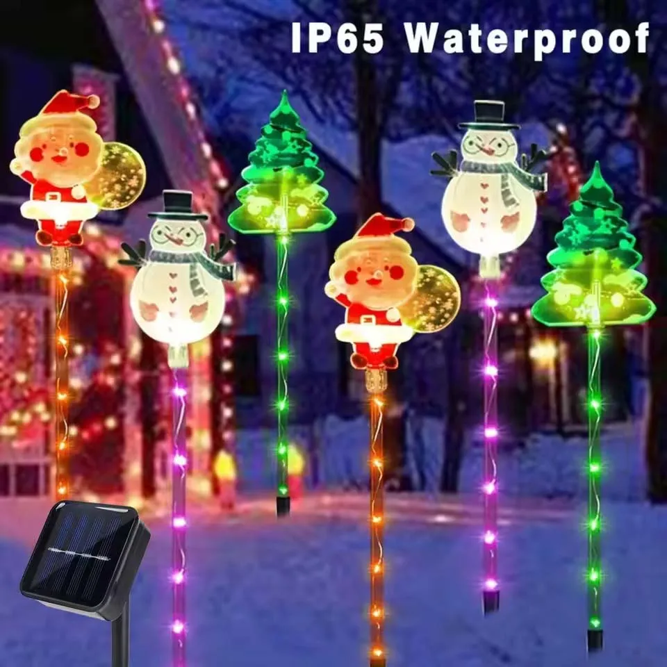 1Set of Solar Santa Claus&Christmas Tree and Elk 6 in 1 Lawn Lights Outdoor Garden Solar Lawn Lights For Lawn Yard Holiday Decor