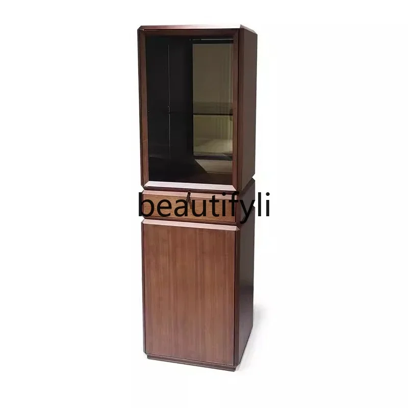 

Nordic TV side cabinet North American imported black walnut leather wine cabinet, locker