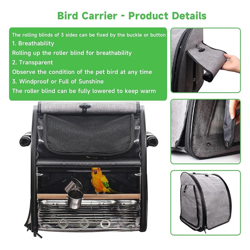

AB66-Bird Carrier Bag With Perch, Portable Transparent Travel Bag With Stainless Steel Plate And Mesh, Bird Backpack