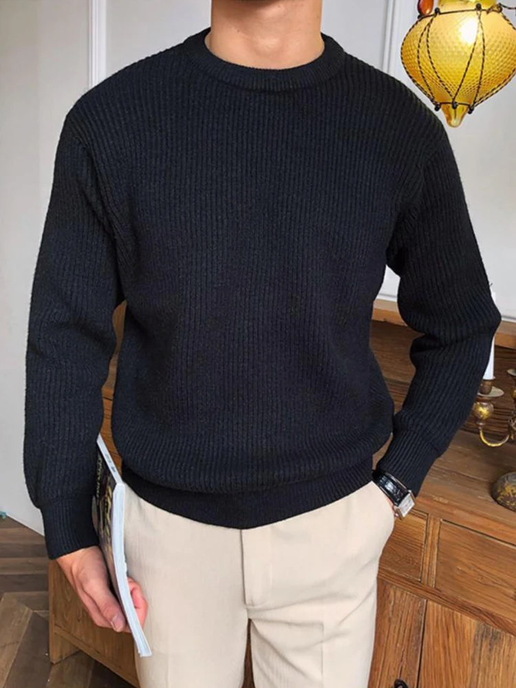 الخريف الشتاء أزياء رجالي متماسكة البلوزات طويلة الأكمام س الرقبة البلوز قمم للرجال جديد عارضة بلون قاع متماسكة سترة #2