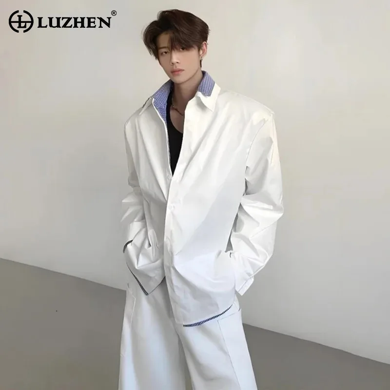 

LUZHEN Original Double Layer Neck Loose Elegant Long Sleeve Shirts Men's 2025 Autumn Korean Handsome Casual Male Clothes JY4193