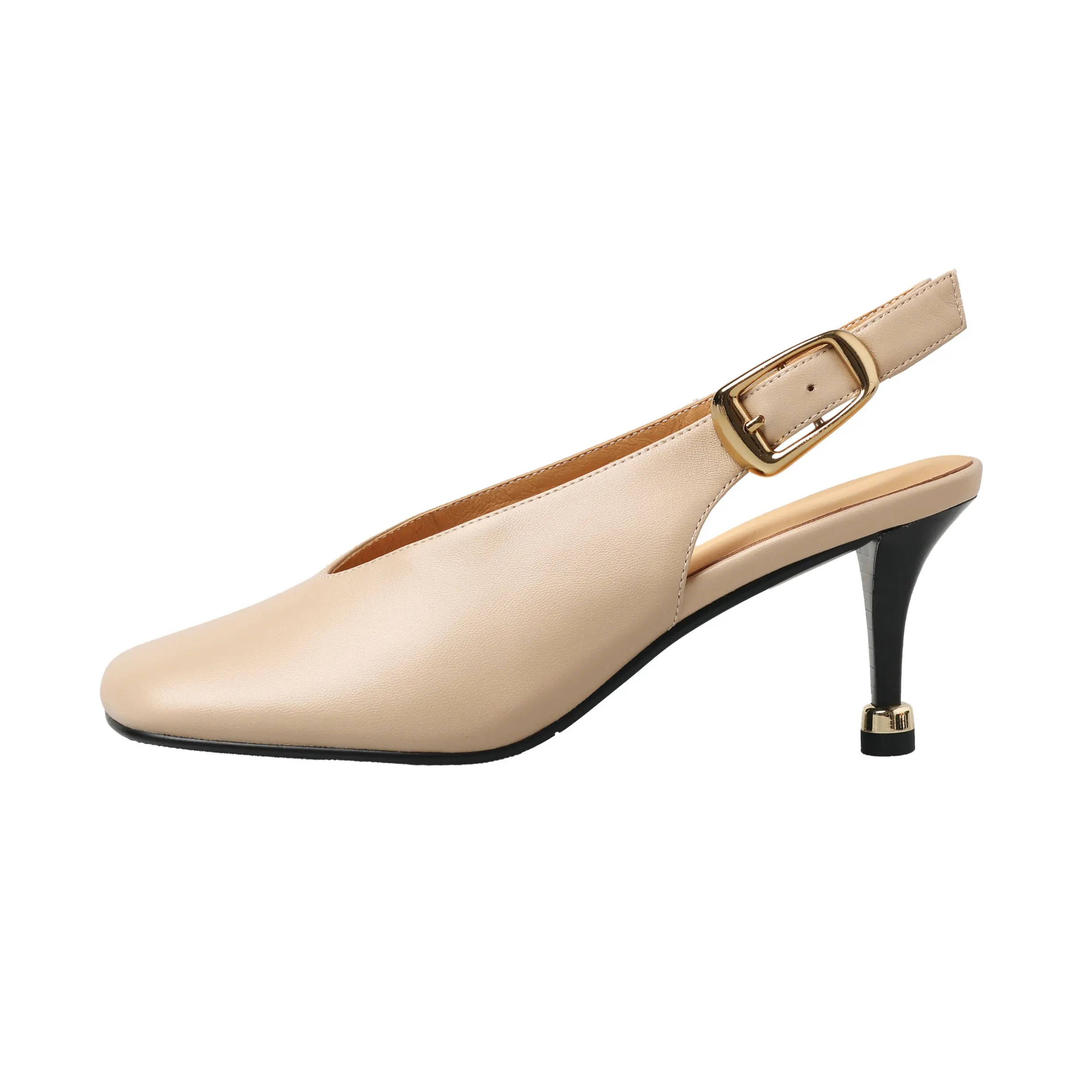 Women's Genuine Leather Slingback High Heel Pumps - Square Toe