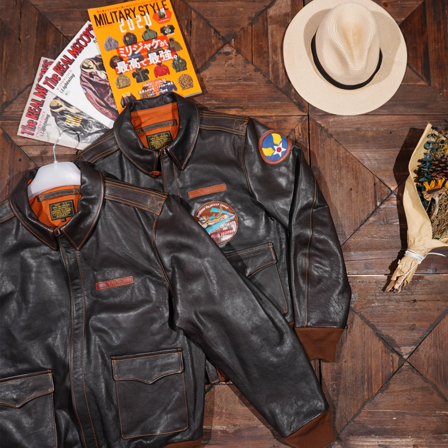 

Tailor Brando Washed and Aged Tea Core Horsehide A2 Bomber Jacket American Vintage Short Classic Men's Genuine Leather Jacket