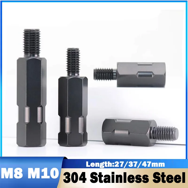 1Pcs M8 M10 304 Stainless Steel Longer Extension Black Motorcycle Rearview Mirror Adapters RH/LH Thread Changing Screws
