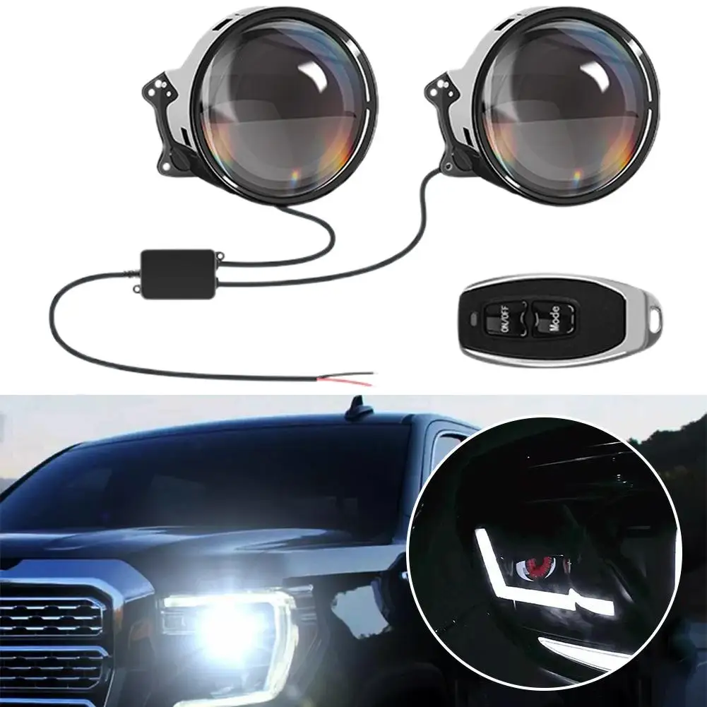 12-36v 3 Inch Dynamic Devil Eyes Led Car Lights Convex Tools Decoration Assembly Control Headlight Lens Retrofit Auto Remot I9w2