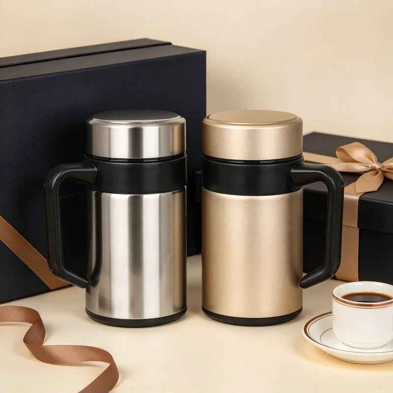 Stainless Steel Insulated Mug with Handle Filter Tea Infuser Cup Business Office Drinking Cup Holiday Gift Thermos Bottle