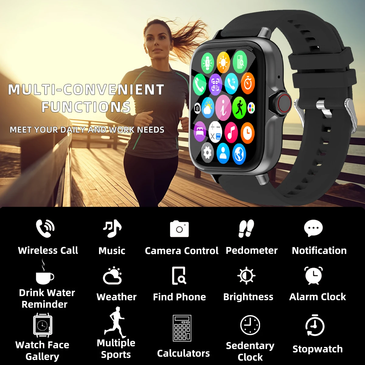 Men Women Smart Watch 1.83\'\' Waterproof Fitness Sports Watch Answer Call Sleep Sport Pedometer Information Alerts Smartwatch