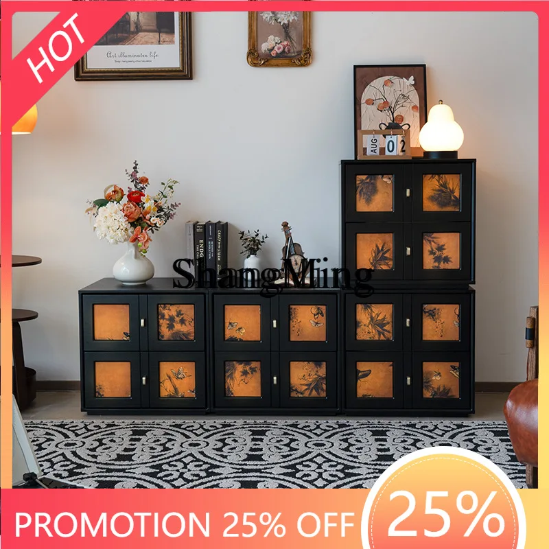 

SM household medieval national style module combination TV cabinet card door cabinet solid wood storage cabinet