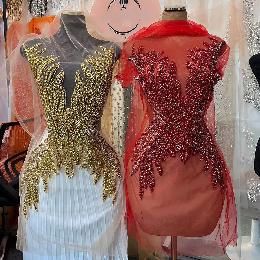 

Handmade Rhinestones Bodice Applique sew on Beads Sequins Patches for Dress Clothing Accessories